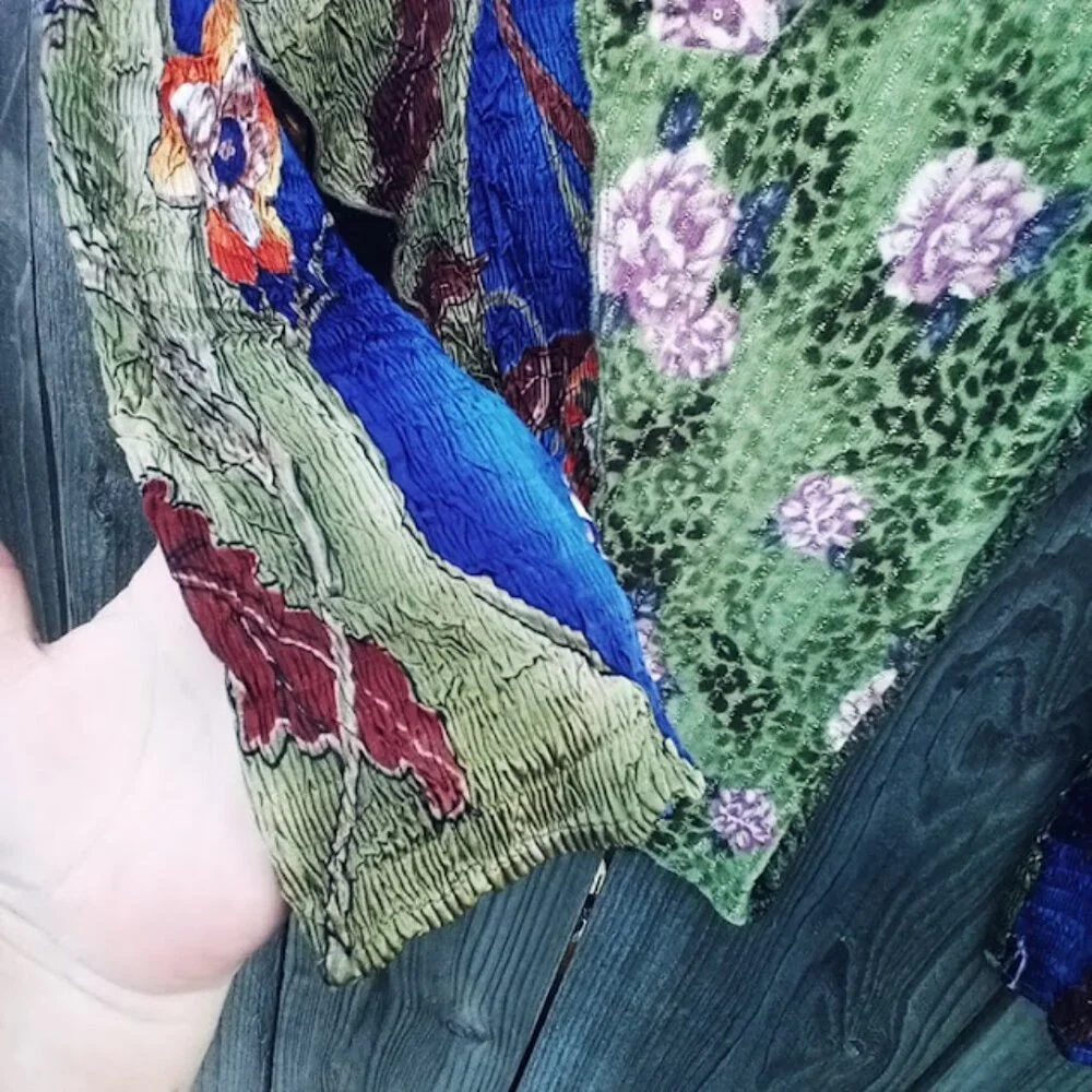 ALBERTO MAKALI Y2K VINTAGE ART TO WEAR COLOR BLOCK PRINT CRINKLE TOP SZ M BOHO - Picture 9 of 11